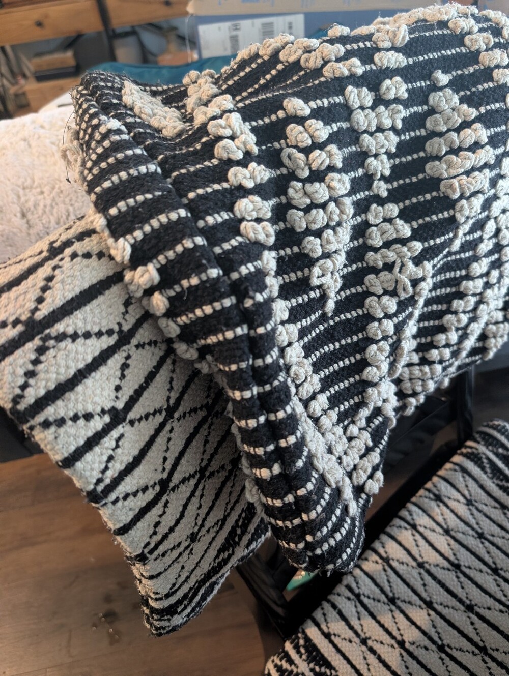 2 Textured Chunky Woven Black and Cream Moroccan Bohemian Pillow Covers Oeko-Tex